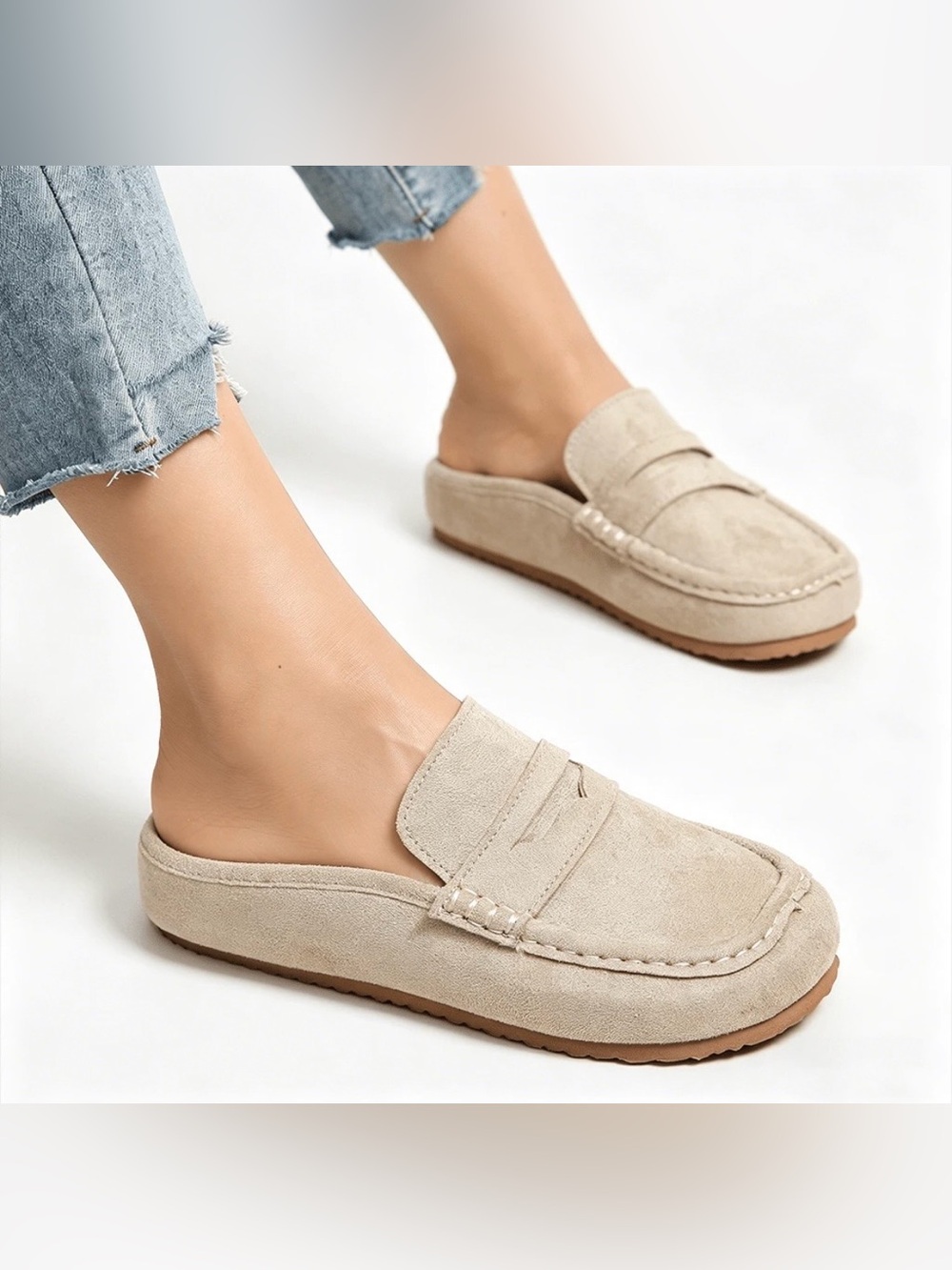 Women's BRAND NEW Faux Suede Penny Loafer Mule Clogs, Casual Backless Loafers - Picture 3 of 8